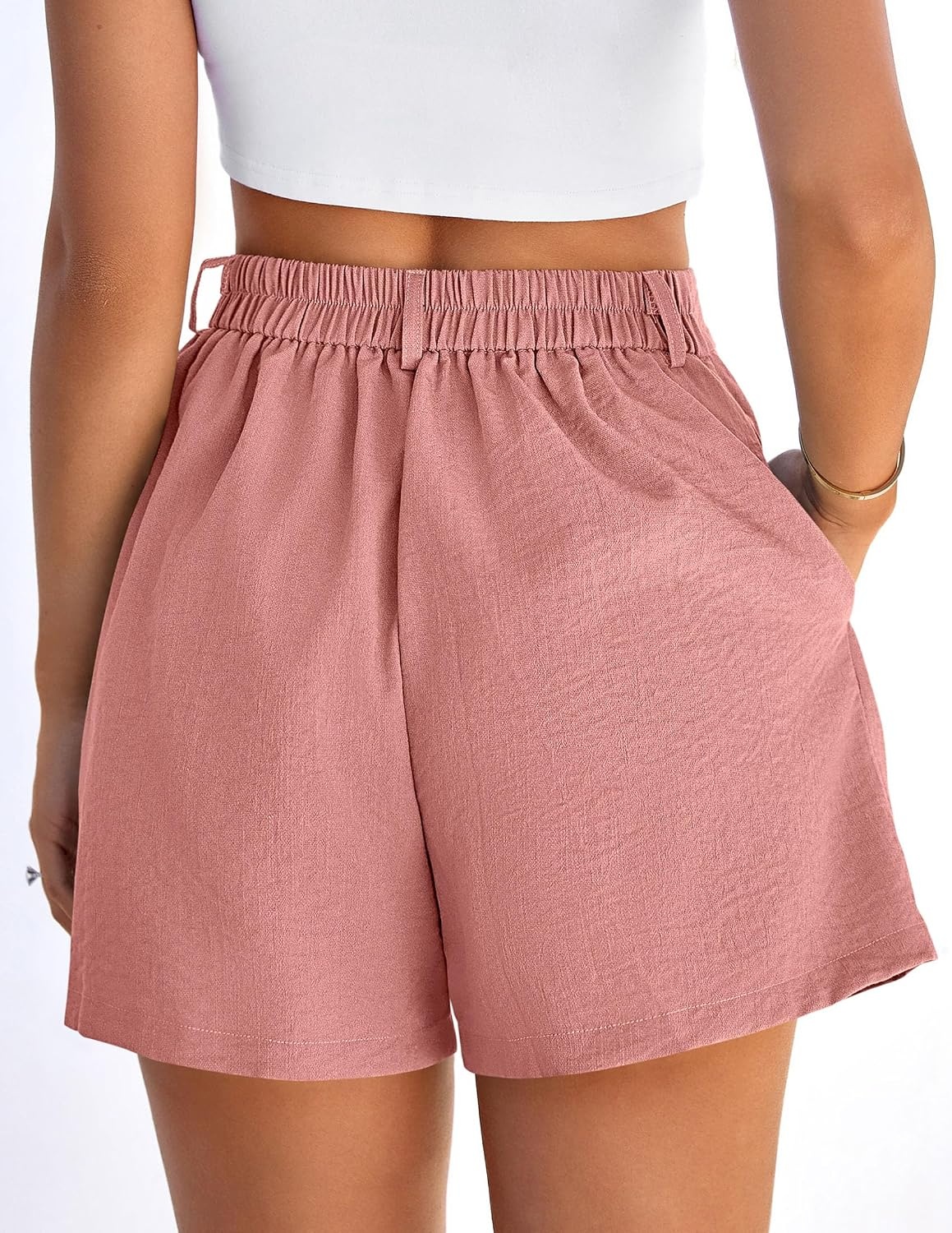 image:imagePRETTYGARDEN Womens Shorts Casual 2026 Summer Elastic High Waist Zipper Button Tailored Shorts Pleated Beach Vacation ClothesPink