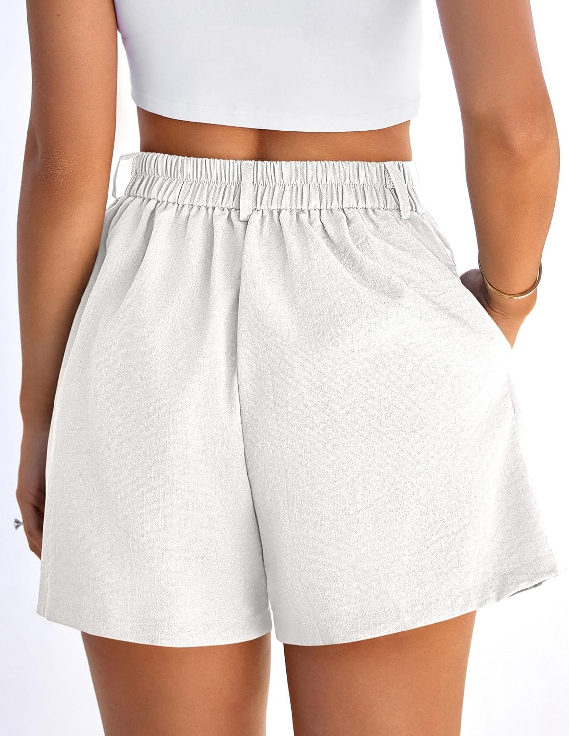 image:imagePRETTYGARDEN Womens Shorts Casual 2026 Summer Elastic High Waist Zipper Button Tailored Shorts Pleated Beach Vacation ClothesWhite