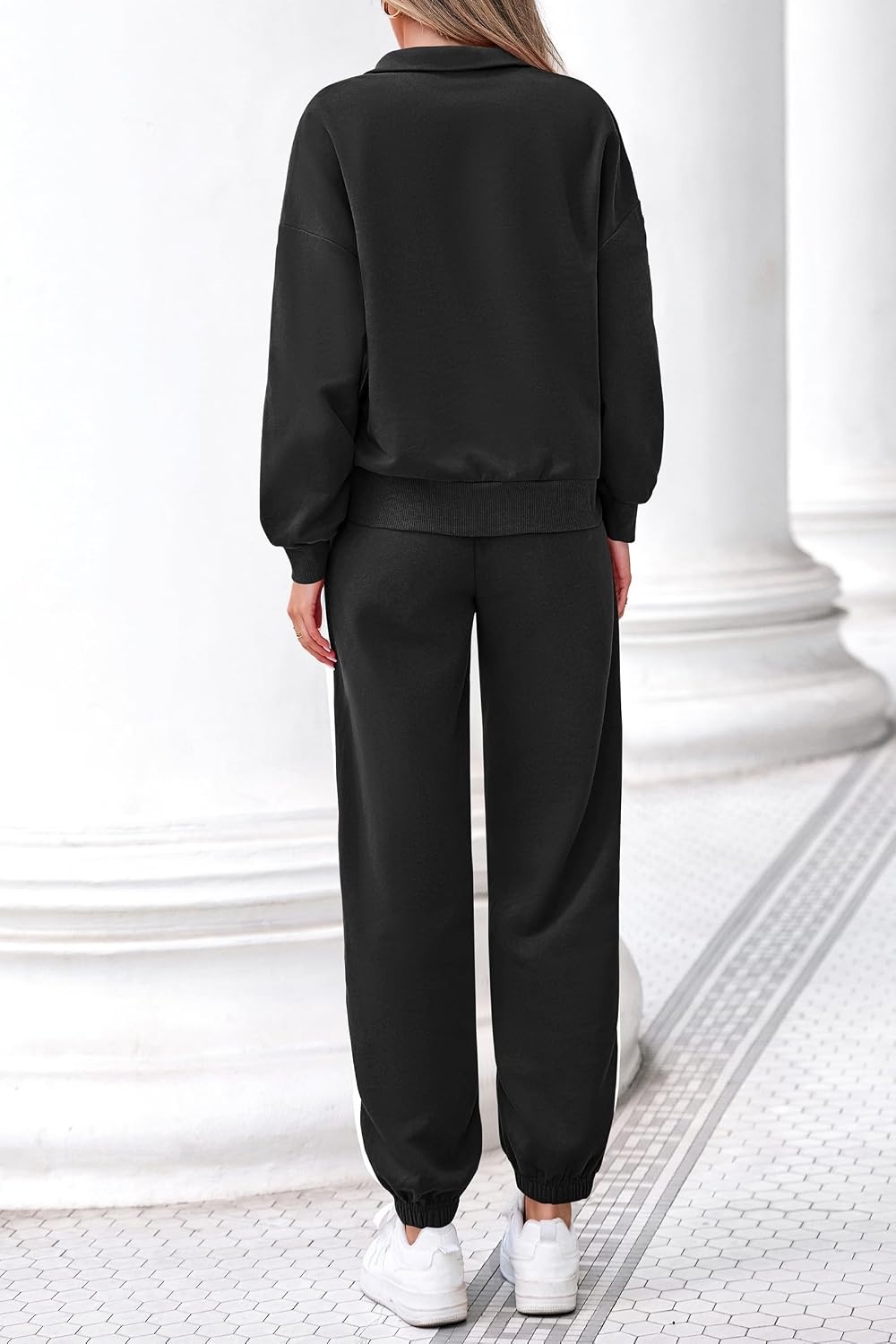 image:imagePRETTYGARDEN Womens Sweatsuits 2 Piece Outfits Fall Matching Lounge Sets Casual Loose Half Zip Oversized Sweathirt High Waist Jogger Tracksuit Two Piece Sweat Set Travel Airport Workout ClothesBlack