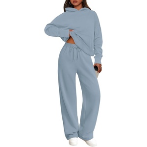 PRETTYGARDEN Women’s 2 Piece Outfits Fall Sweatsuits Oversized Hoodies Wide Leg Sweatpants Tracksuits Lounge Matching Sets(Light Grey Blue)