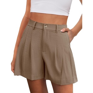PRETTYGARDEN Womens Shorts Casual 2026 Summer Elastic High Waist Zipper Button Tailored Shorts Pleated Beach Vacation Clothes(Brown)
