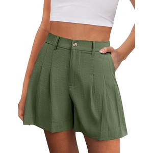 PRETTYGARDEN Womens Shorts Casual 2026 Summer Elastic High Waist Zipper Button Tailored Shorts Pleated Beach Vacation Clothes(Green)