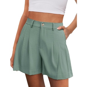 PRETTYGARDEN Womens Shorts Casual 2026 Summer Elastic High Waist Zipper Button Tailored Shorts Pleated Beach Vacation Clothes(Grey Green)