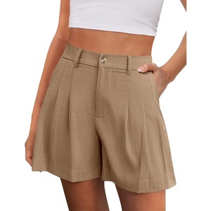 PRETTYGARDEN Womens Shorts Casual 2026 Summer Elastic High Waist Zipper Button Tailored Shorts Pleated Beach Vacation Clothes(Khaki)
