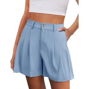 PRETTYGARDEN Womens Shorts Casual 2026 Summer Elastic High Waist Zipper Button Tailored Shorts Pleated Beach Vacation Clothes(Light Blue)