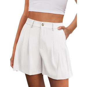 PRETTYGARDEN Womens Shorts Casual 2026 Summer Elastic High Waist Zipper Button Tailored Shorts Pleated Beach Vacation Clothes(White)
