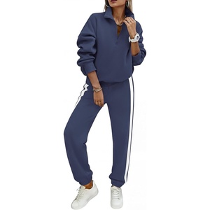 PRETTYGARDEN Womens Sweatsuits 2 Piece Outfits Fall Matching Lounge Sets | Casual Loose, Half Zip Oversized Sweathirt, High Waist Jogger Tracksuit, Two Piece Sweat Set, Travel Airport Workout Clothes(Grey Blue)