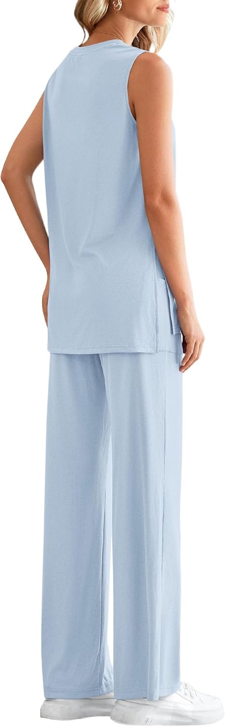 image:imagePRETTYGARDEN 2 Piece Lounge Sets for Women Summer Airport Travel Outfit 2026 Casual Matching Spring Clothes Track Sweat SuitsLight Blue