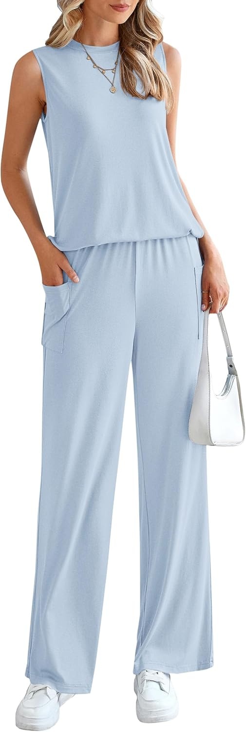 image:imagePRETTYGARDEN 2 Piece Lounge Sets for Women Summer Airport Travel Outfit 2026 Casual Matching Spring Clothes Track Sweat SuitsLight Blue