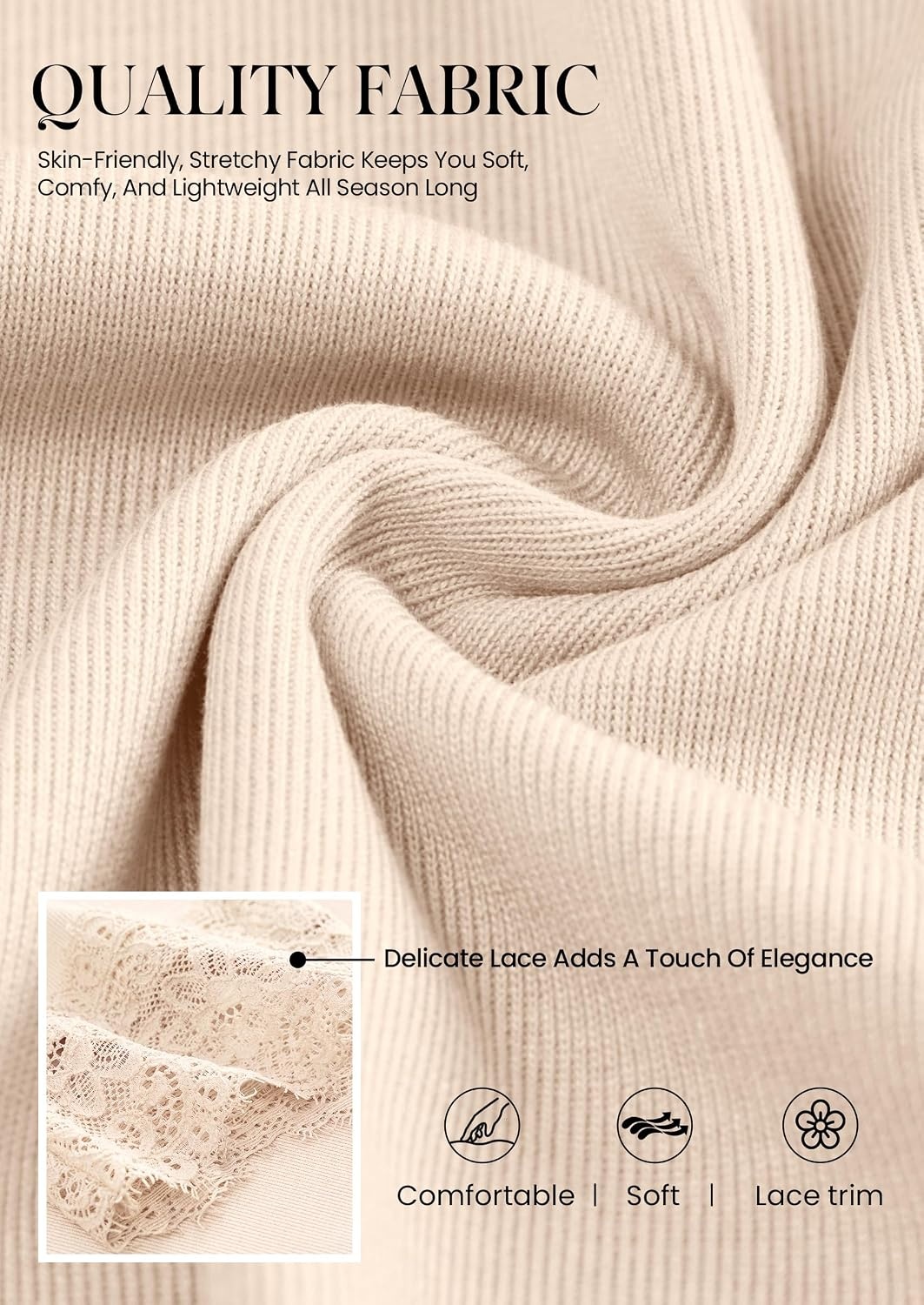 image:imagePRETTYGARDEN Womens Long Sleeve Shirts Cute Lace V Neck Tops Trendy Going Out Crop Top Sexy Stretchy Fitted Blouses 2026 Fall Clothes Lightweight Winter Undershirts Tees Base LayerBeige