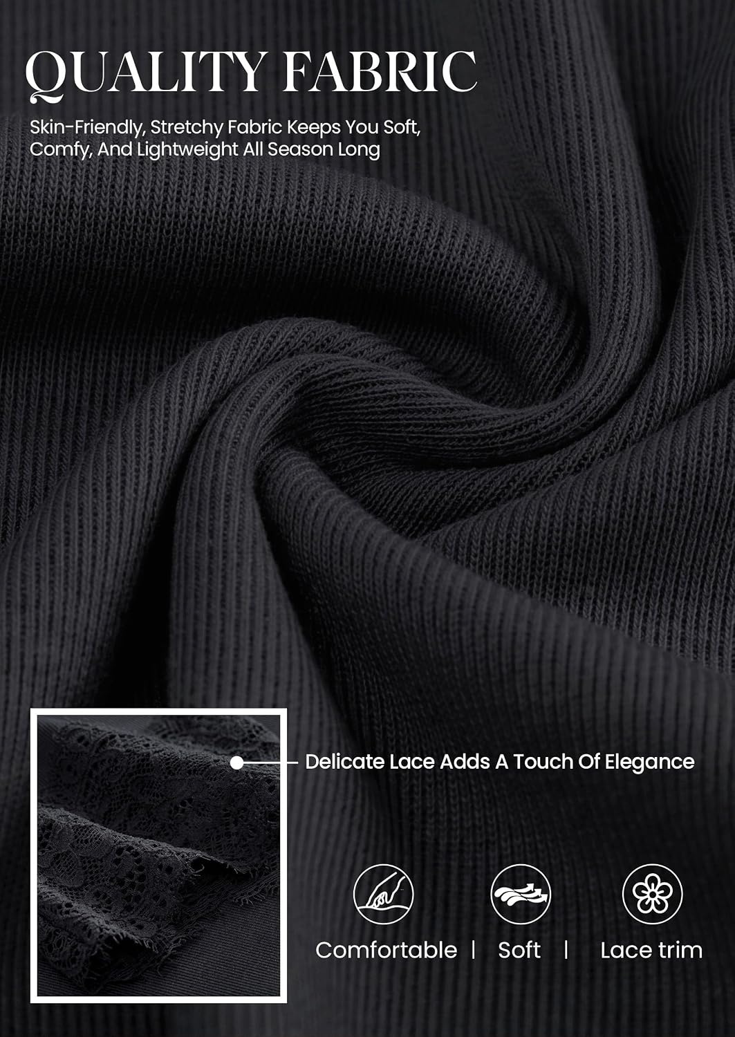 image:imagePRETTYGARDEN Womens Long Sleeve Shirts Cute Lace V Neck Tops Trendy Going Out Crop Top Sexy Stretchy Fitted Blouses 2026 Fall Clothes Lightweight Winter Undershirts Tees Base LayerBlack