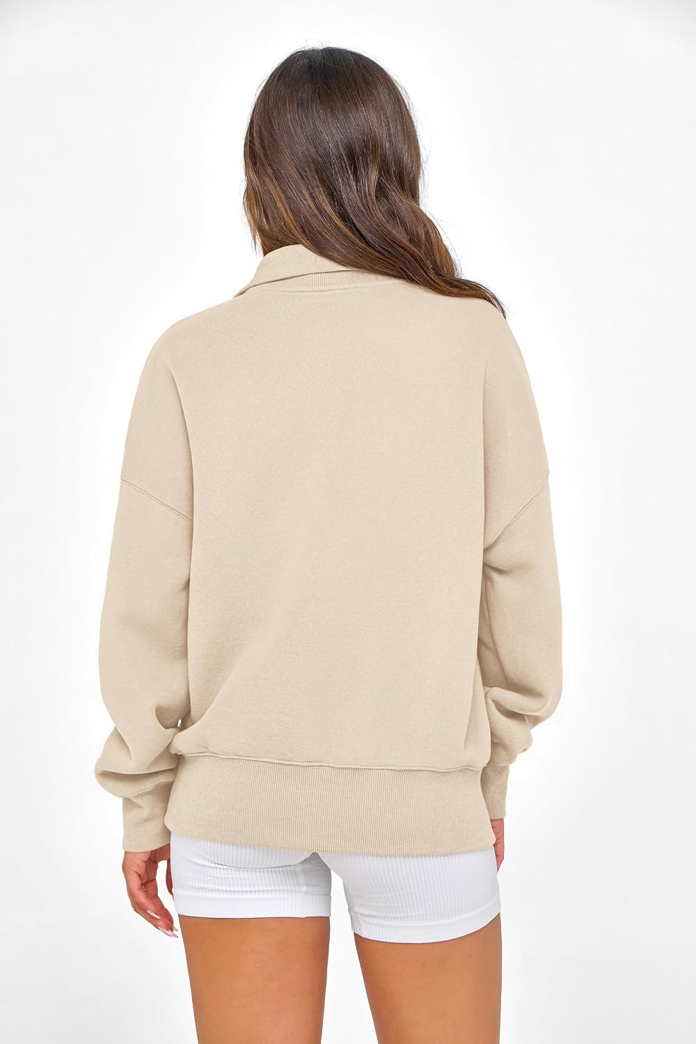 image:imagePRETTYGARDEN Womens Half Zip Oversized Sweatshirts Fleece Hoodies 2026 Trendy Long Sleeve Pullover Tops Y2k Fall OutfitsBeige