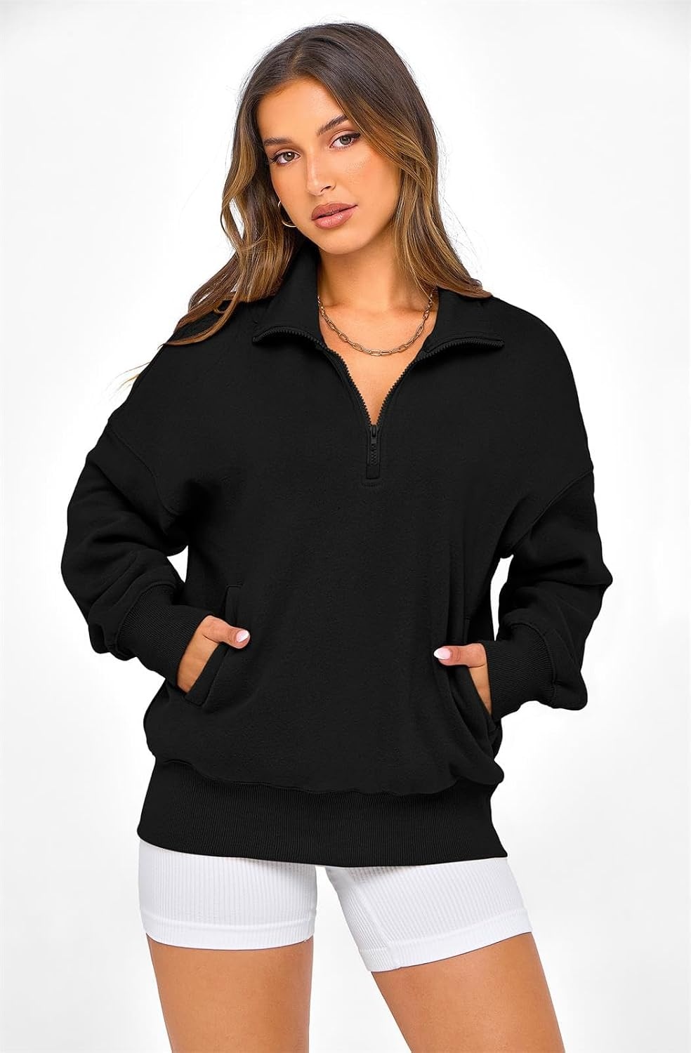 image:imagePRETTYGARDEN Womens Half Zip Oversized Sweatshirts Fleece Hoodies 2026 Trendy Long Sleeve Pullover Tops Y2k Fall OutfitsBlack