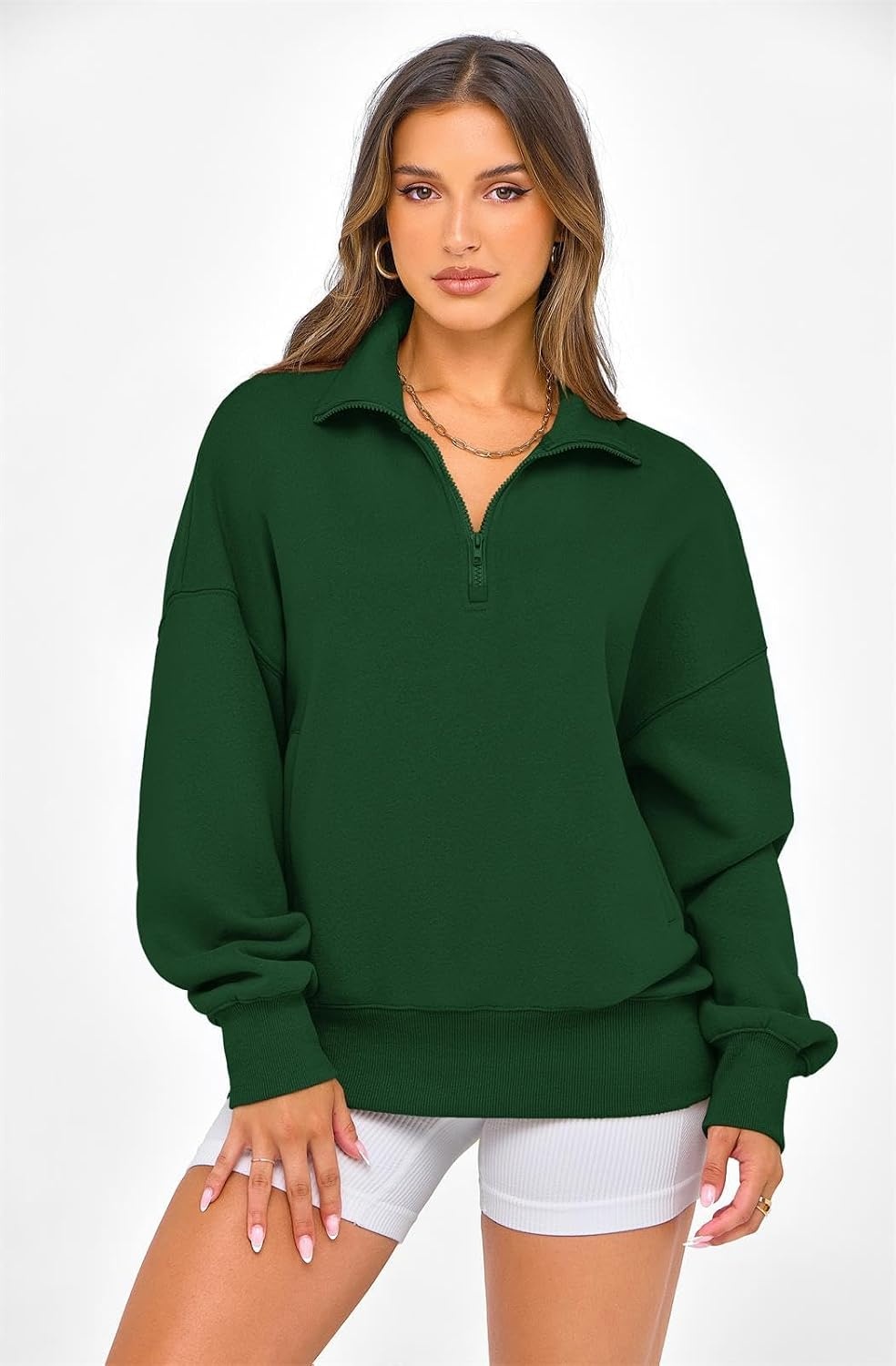 image:imagePRETTYGARDEN Womens Half Zip Oversized Sweatshirts Fleece Hoodies 2026 Trendy Long Sleeve Pullover Tops Y2k Fall OutfitsDark Green
