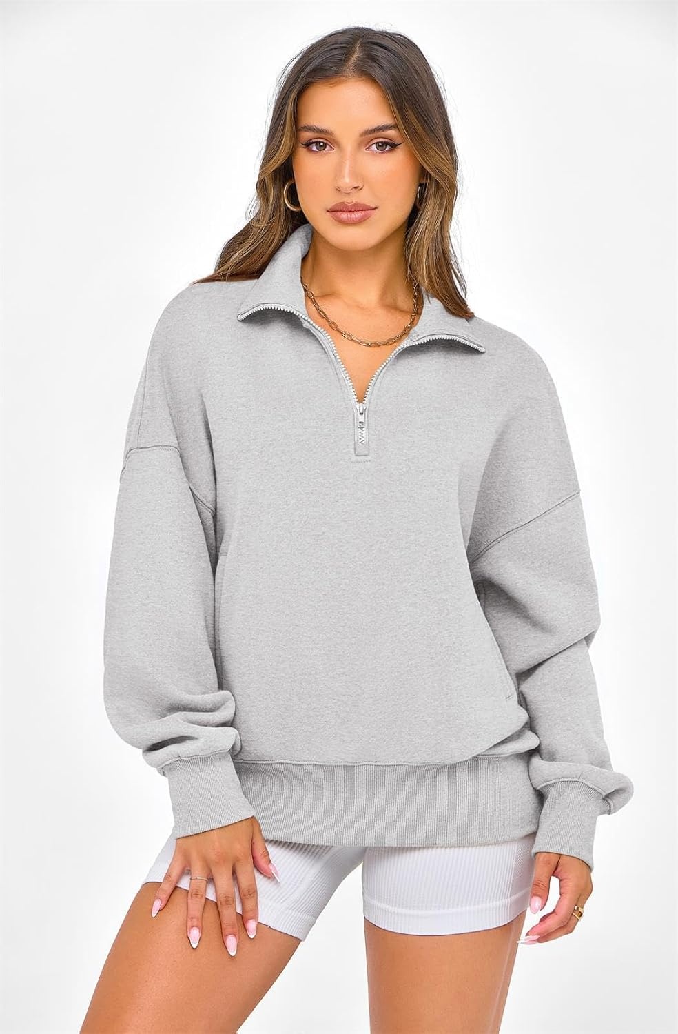 image:imagePRETTYGARDEN Womens Half Zip Oversized Sweatshirts Fleece Hoodies 2026 Trendy Long Sleeve Pullover Tops Y2k Fall OutfitsGrey