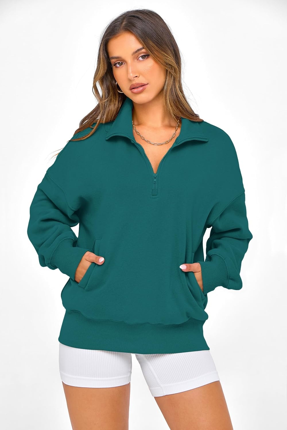 image:imagePRETTYGARDEN Womens Half Zip Oversized Sweatshirts Fleece Hoodies 2026 Trendy Long Sleeve Pullover Tops Y2k Fall OutfitsLake Blue