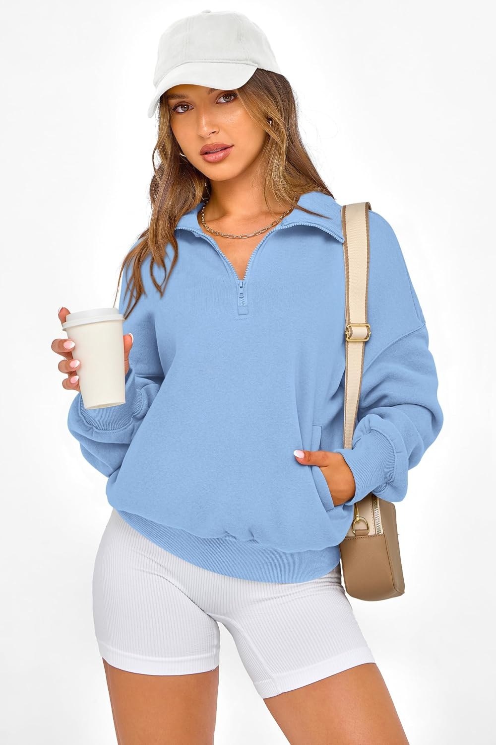 image:imagePRETTYGARDEN Womens Half Zip Oversized Sweatshirts Fleece Hoodies 2026 Trendy Long Sleeve Pullover Tops Y2k Fall OutfitsLight Blue