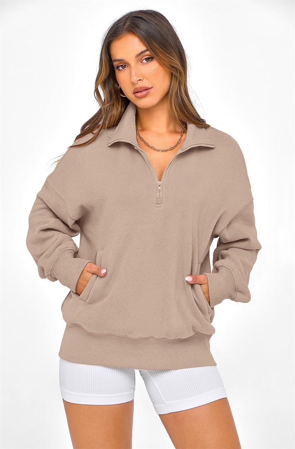 image:imagePRETTYGARDEN Womens Half Zip Oversized Sweatshirts Fleece Hoodies 2026 Trendy Long Sleeve Pullover Tops Y2k Fall OutfitsLight Coffee