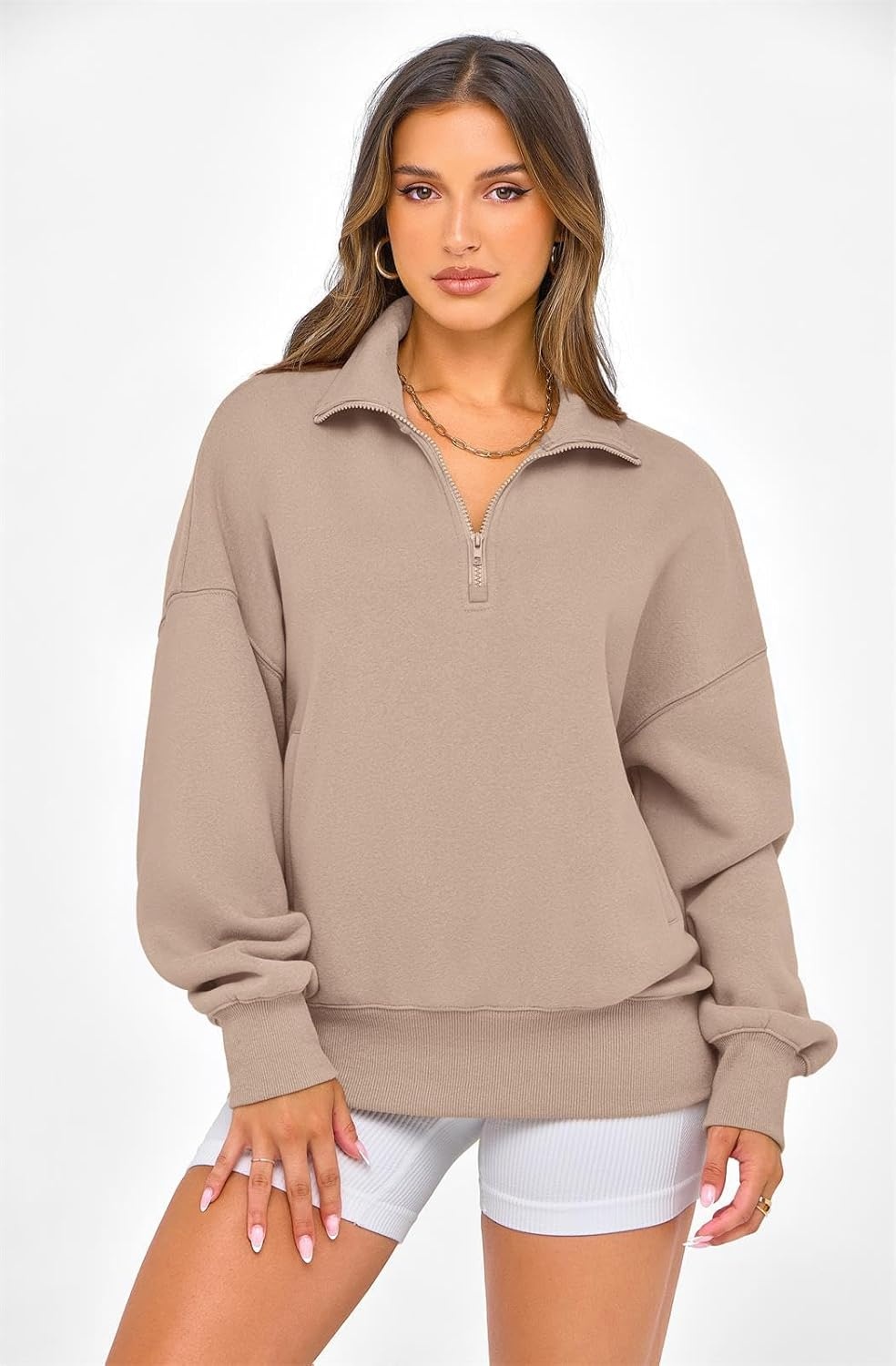 image:imagePRETTYGARDEN Womens Half Zip Oversized Sweatshirts Fleece Hoodies 2026 Trendy Long Sleeve Pullover Tops Y2k Fall OutfitsLight Coffee