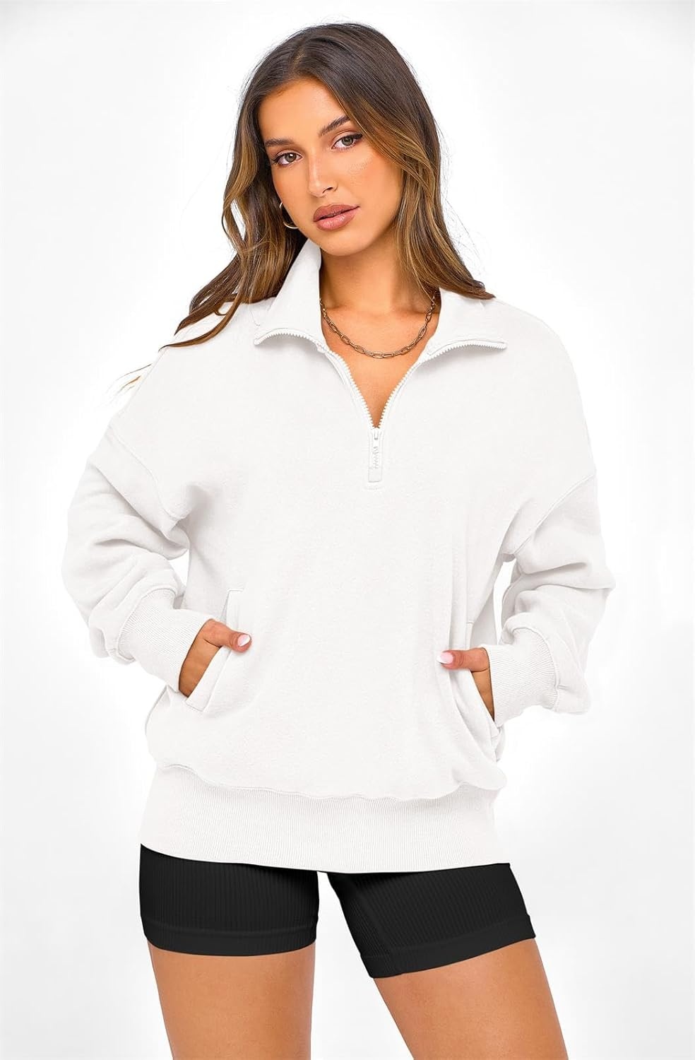 image:imagePRETTYGARDEN Womens Half Zip Oversized Sweatshirts Fleece Hoodies 2026 Trendy Long Sleeve Pullover Tops Y2k Fall OutfitsWhite