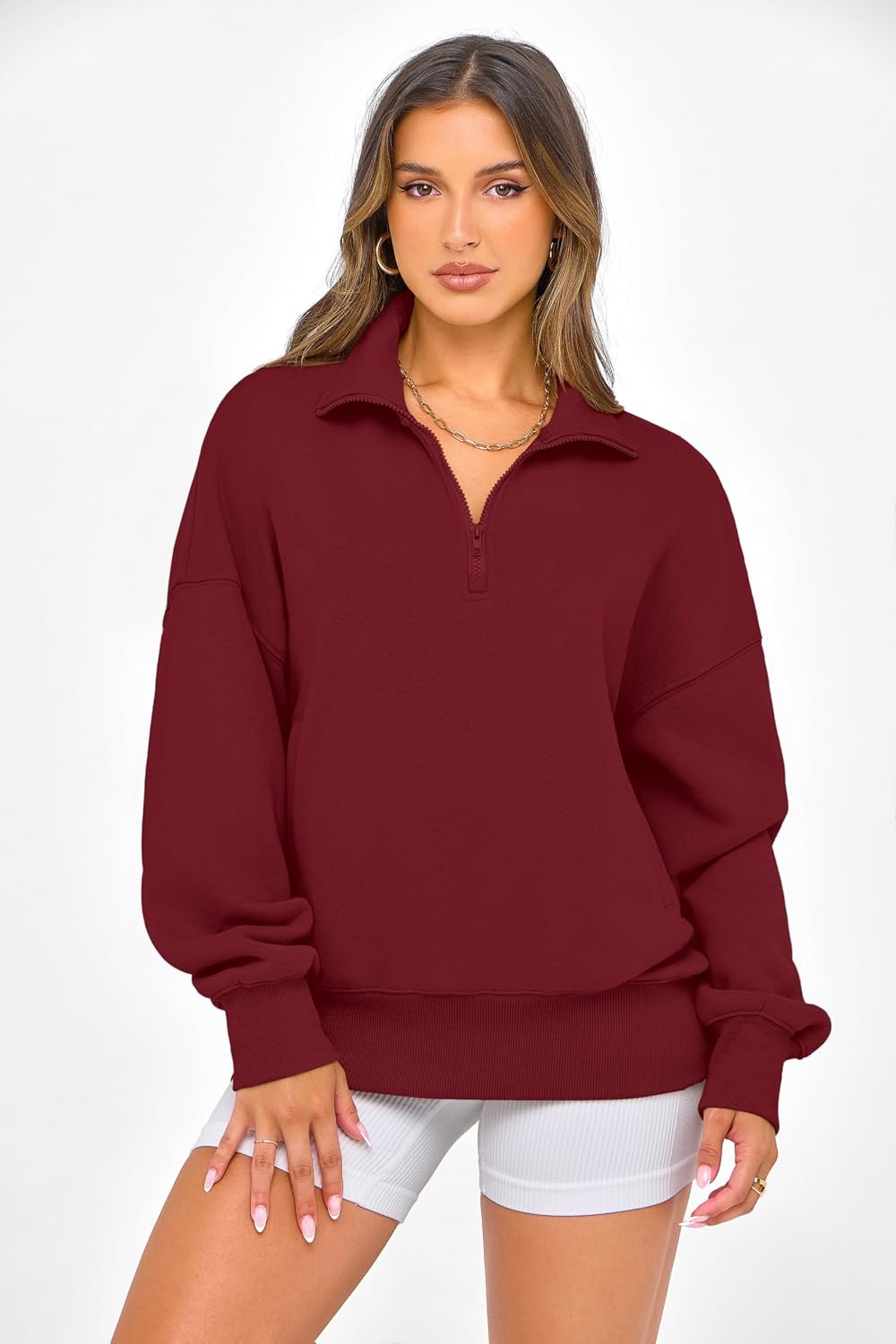 image:imagePRETTYGARDEN Womens Half Zip Oversized Sweatshirts Fleece Hoodies 2026 Trendy Long Sleeve Pullover Tops Y2k Fall OutfitsWine Red