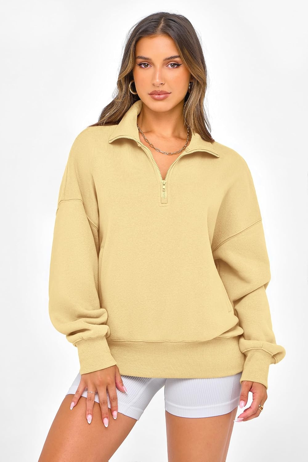 image:imagePRETTYGARDEN Womens Half Zip Oversized Sweatshirts Fleece Hoodies 2026 Trendy Long Sleeve Pullover Tops Y2k Fall OutfitsYellow