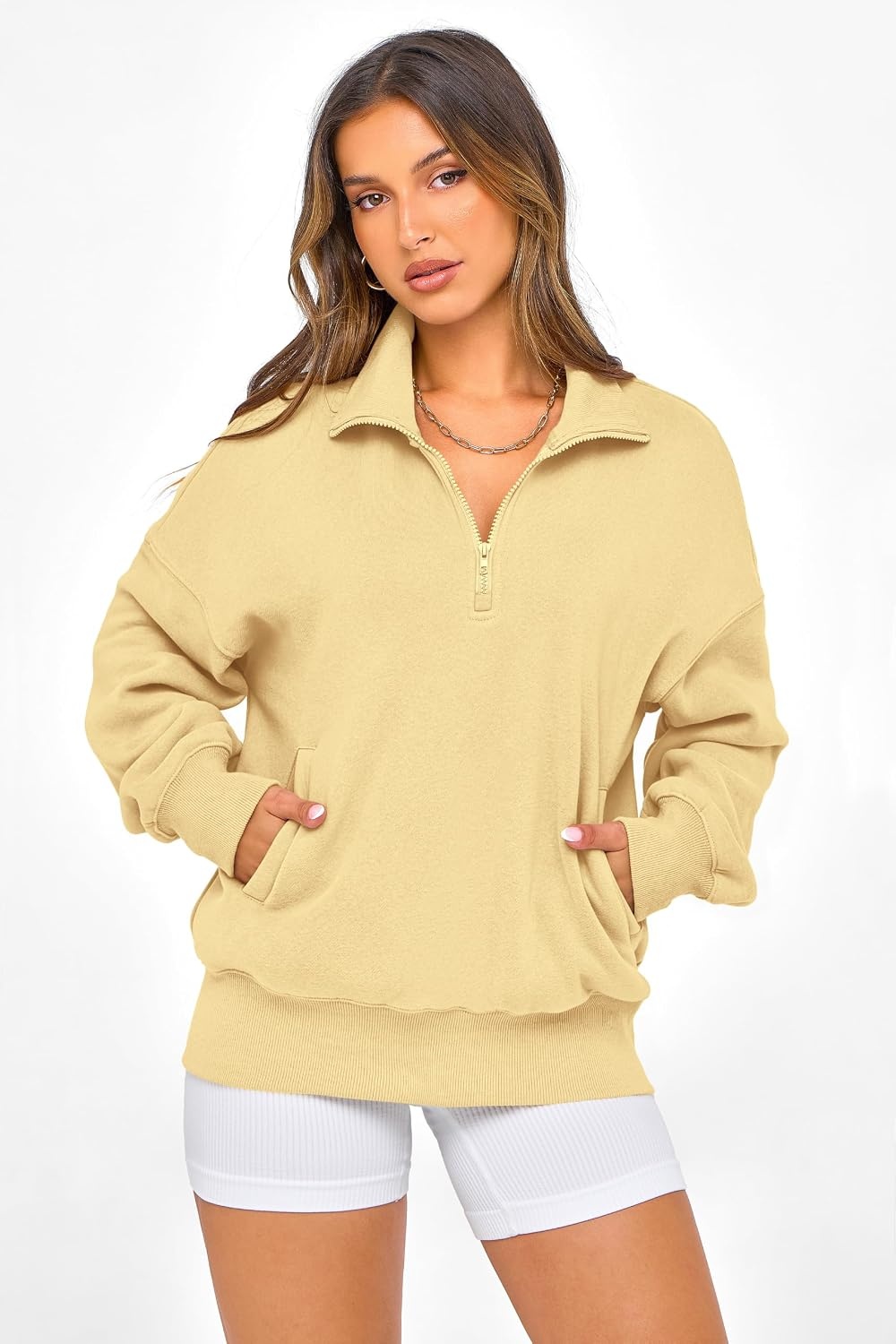 image:imagePRETTYGARDEN Womens Half Zip Oversized Sweatshirts Fleece Hoodies 2026 Trendy Long Sleeve Pullover Tops Y2k Fall OutfitsYellow