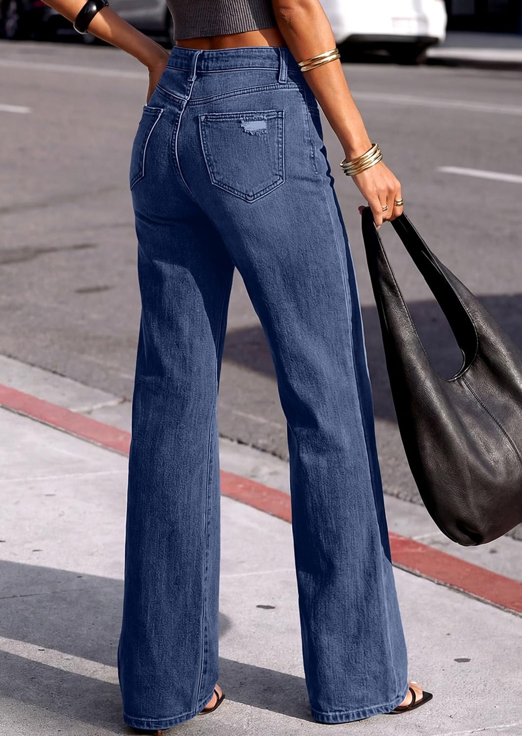 image:imagePRETTYGARDEN Womens Wide Leg Jeans High Waisted Denim Pants Stretchy Flare Jeans Comfy Soft Basic5Pocket Trendy Bottoms Casual Office Wear Going Out Outfits Fashion ClothingDeep Blue