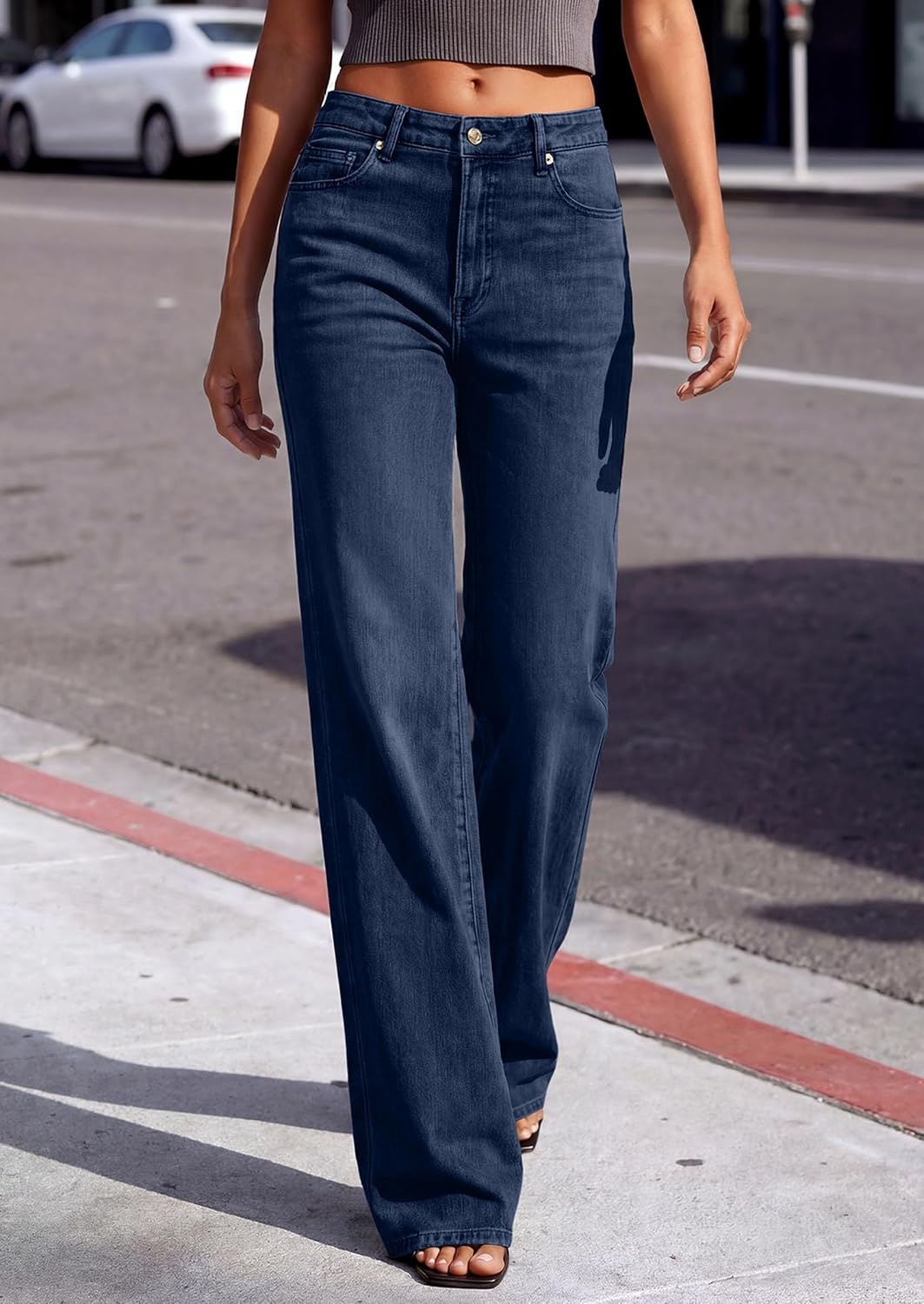 image:imagePRETTYGARDEN Womens Wide Leg Jeans High Waisted Denim Pants Stretchy Flare Jeans Comfy Soft Basic5Pocket Trendy Bottoms Casual Office Wear Going Out Outfits Fashion ClothingBright Blue