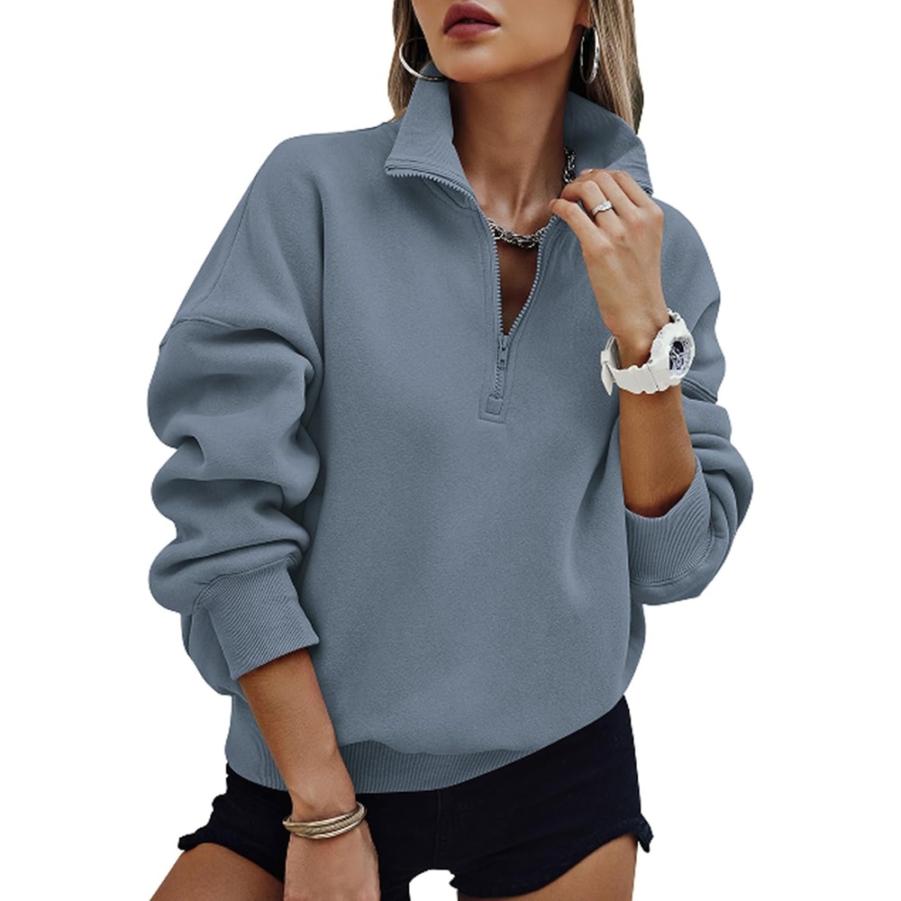 image:imagePRETTYGARDEN Womens Half Zip Oversized Sweatshirts Fleece Hoodies 2026 Trendy Long Sleeve Pullover Tops Y2k Fall OutfitsGrey Blue