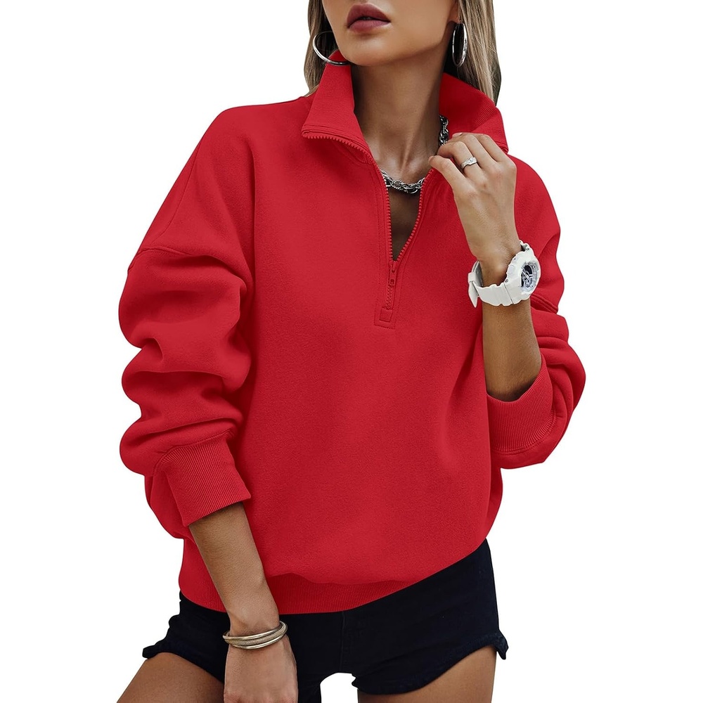 image:imagePRETTYGARDEN Womens Half Zip Oversized Sweatshirts Fleece Hoodies 2026 Trendy Long Sleeve Pullover Tops Y2k Fall OutfitsRed