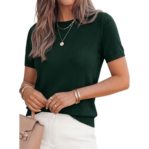 PRETTYGARDEN Women’s Short Sleeve Sweaters 2026 Spring Crew Neck Knit Work Shirts Business Casual Tops Summer Fashion Clothes(Dark Green)