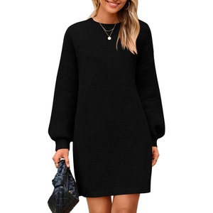 PRETTYGARDEN Women’s Oversized Sweater Dress 2025 Fall Long Sleeve Crewneck Chunky Knit Slouchy Winter Pullover Sweaters(Black)