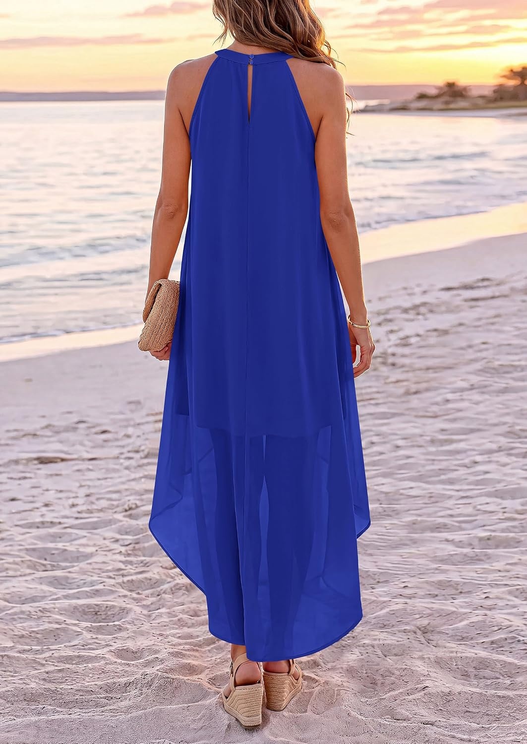 image:imagePRETTYGARDEN Womens Summer Wedding Guest Halter Maxi Dresses Long Flowy Asymmetrical Sundress Elegant Evening Dinner Party Dress Pockets Beach Vacation Outfits Spring Resort WearBlue