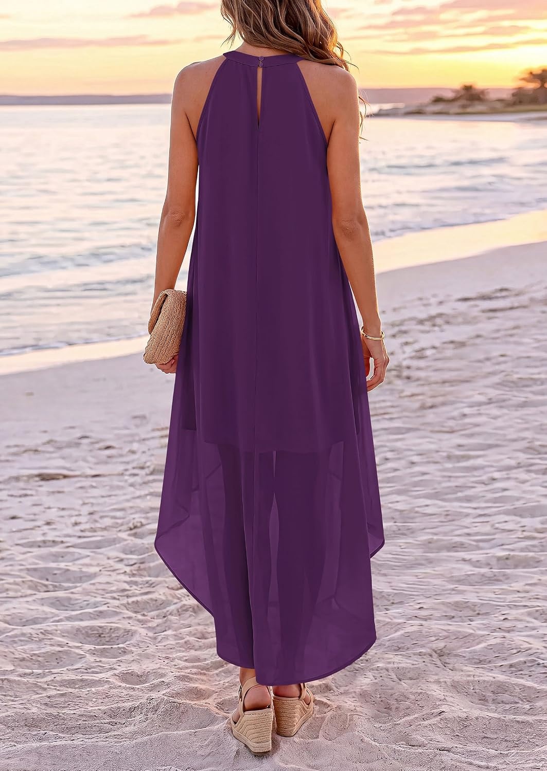 image:imagePRETTYGARDEN Womens Summer Wedding Guest Halter Maxi Dresses Long Flowy Asymmetrical Sundress Elegant Evening Dinner Party Dress Pockets Beach Vacation Outfits Spring Resort WearPurple
