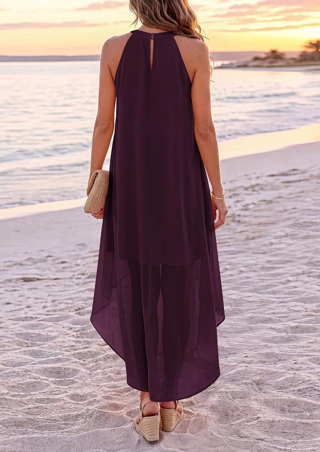 image:imagePRETTYGARDEN Womens Summer Wedding Guest Halter Maxi Dresses Long Flowy Asymmetrical Sundress Elegant Evening Dinner Party Dress Pockets Beach Vacation Outfits Spring Resort WearDark Purple