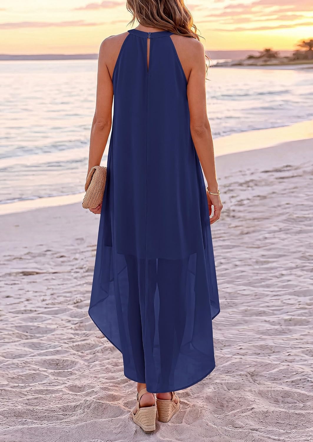image:imagePRETTYGARDEN Womens Summer Wedding Guest Halter Maxi Dresses Long Flowy Asymmetrical Sundress Elegant Evening Dinner Party Dress Pockets Beach Vacation Outfits Spring Resort WearDark Blue