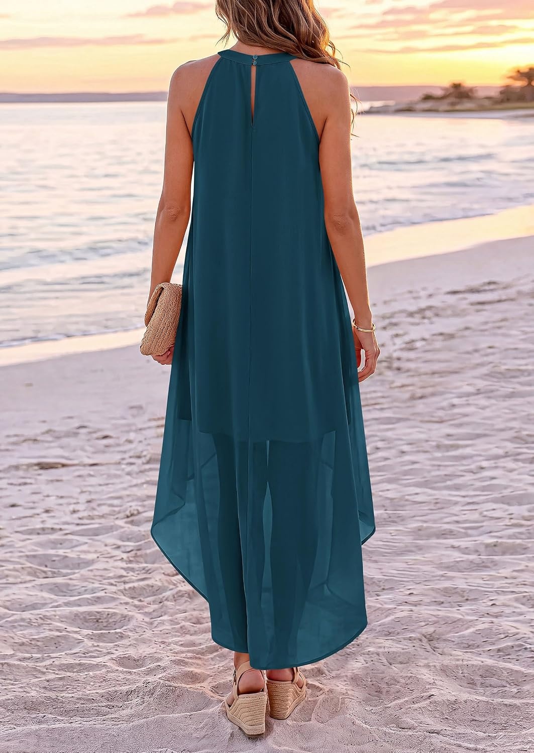 image:imagePRETTYGARDEN Womens Summer Wedding Guest Halter Maxi Dresses Long Flowy Asymmetrical Sundress Elegant Evening Dinner Party Dress Pockets Beach Vacation Outfits Spring Resort WearLake Blue