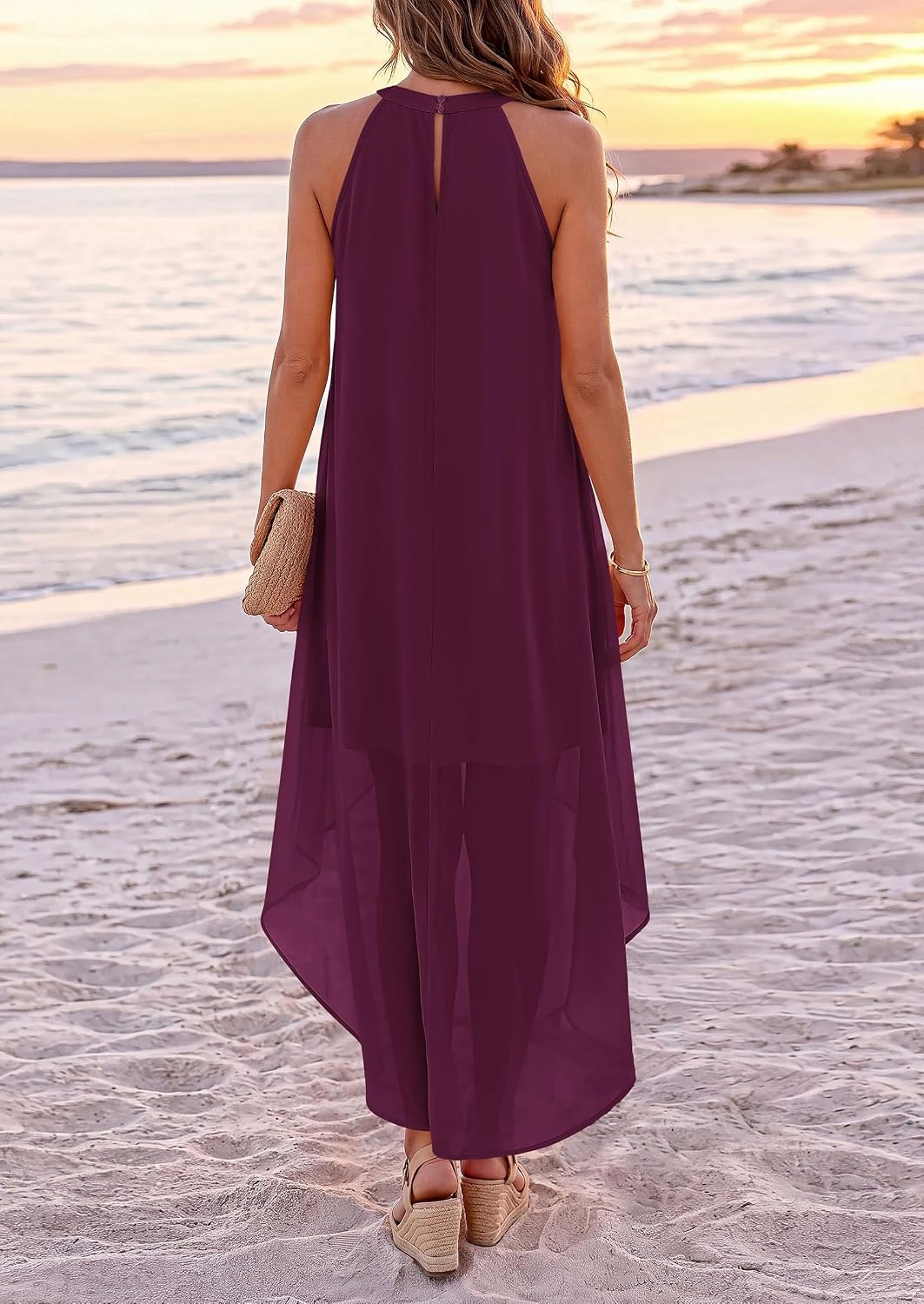 image:imagePRETTYGARDEN Womens Summer Wedding Guest Halter Maxi Dresses Long Flowy Asymmetrical Sundress Elegant Evening Dinner Party Dress Pockets Beach Vacation Outfits Spring Resort WearBurgundy