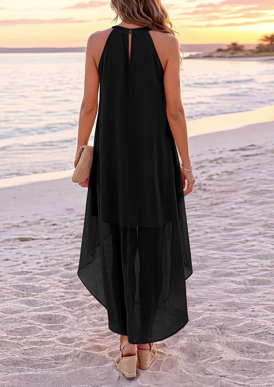image:imagePRETTYGARDEN Womens Summer Wedding Guest Halter Maxi Dresses Long Flowy Asymmetrical Sundress Elegant Evening Dinner Party Dress Pockets Beach Vacation Outfits Spring Resort WearBlack