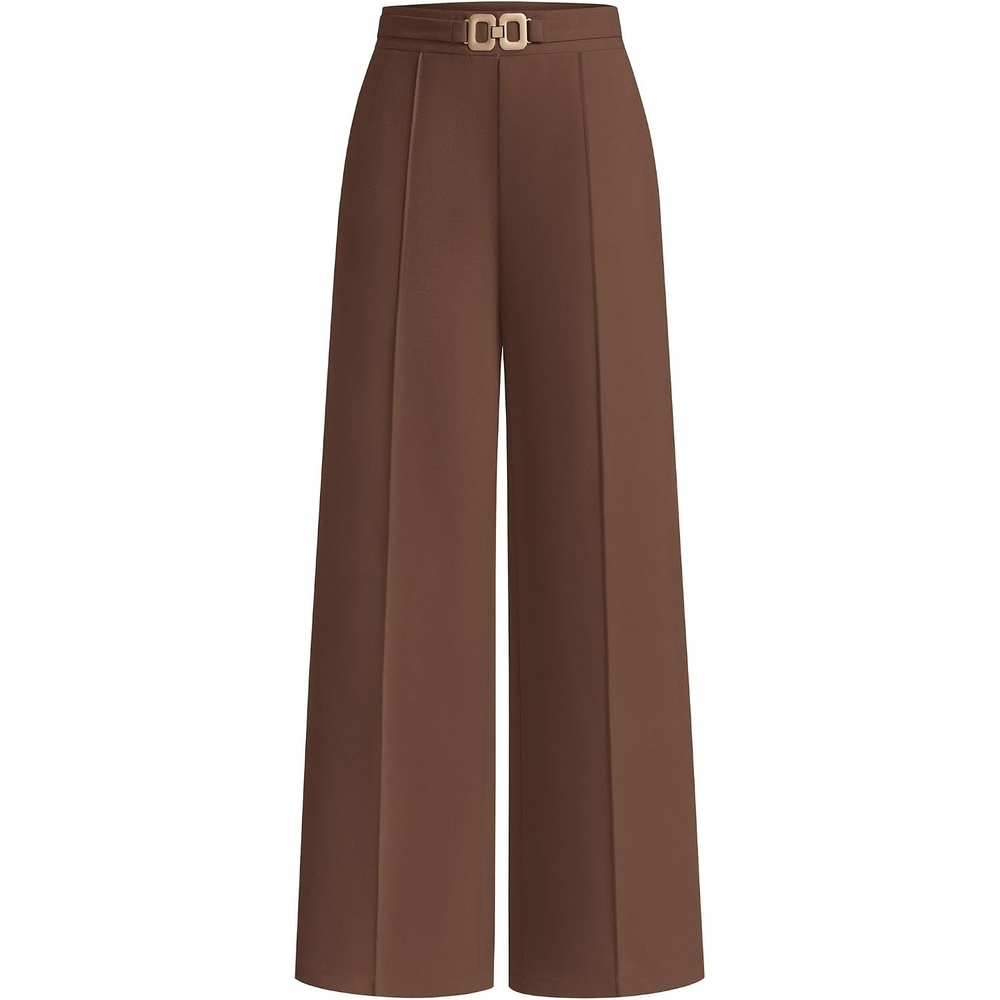 image:imagePRETTYGARDEN Womens High Waisted Dressy Casual Pants Decoration BuckleFront Seam Trousers with PocketsBusiness Casual OutfitsWork Office SlacksDaily Palazzo Pants All SeasonBrown