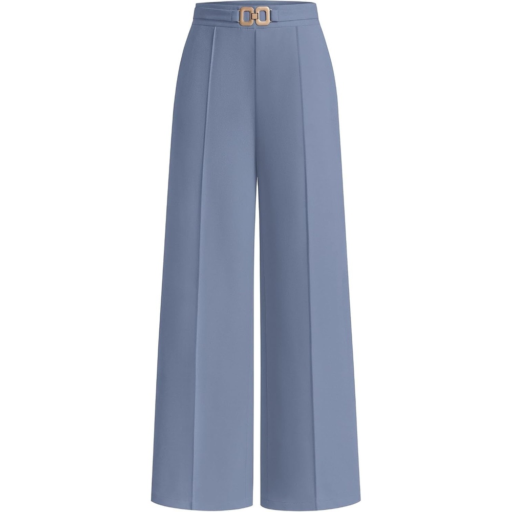 image:imagePRETTYGARDEN Womens High Waisted Dressy Casual Pants Decoration BuckleFront Seam Trousers with PocketsBusiness Casual OutfitsWork Office SlacksDaily Palazzo Pants All SeasonGrey Blue