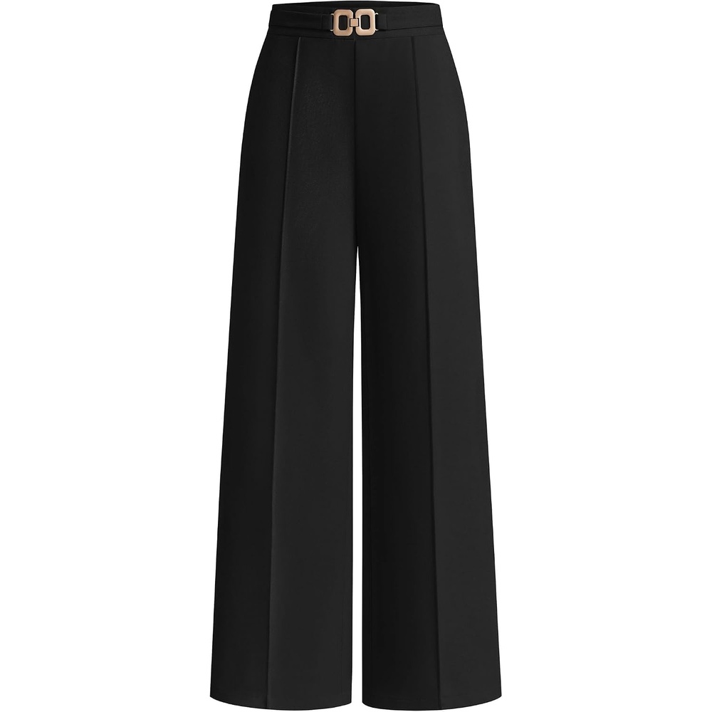 image:imagePRETTYGARDEN Womens High Waisted Dressy Casual Pants Decoration BuckleFront Seam Trousers with PocketsBusiness Casual OutfitsWork Office SlacksDaily Palazzo Pants All SeasonBlack