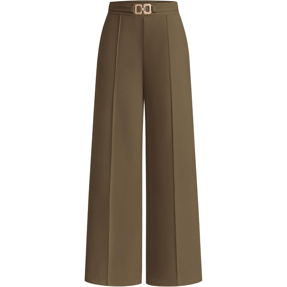 image:imagePRETTYGARDEN Womens High Waisted Dressy Casual Pants Decoration BuckleFront Seam Trousers with PocketsBusiness Casual OutfitsWork Office SlacksDaily Palazzo Pants All SeasonArmy Green
