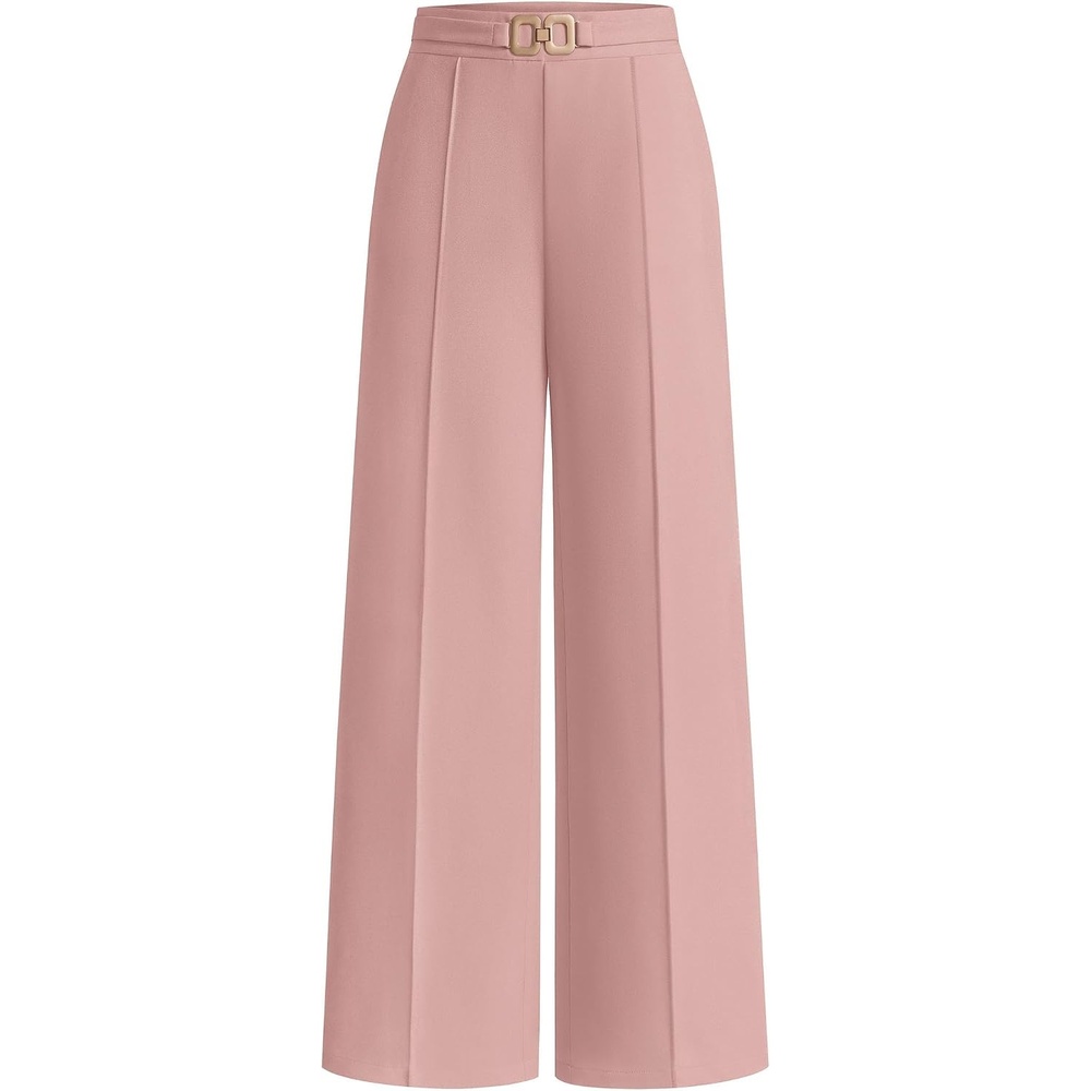 image:imagePRETTYGARDEN Womens High Waisted Dressy Casual Pants Decoration BuckleFront Seam Trousers with PocketsBusiness Casual OutfitsWork Office SlacksDaily Palazzo Pants All SeasonPink