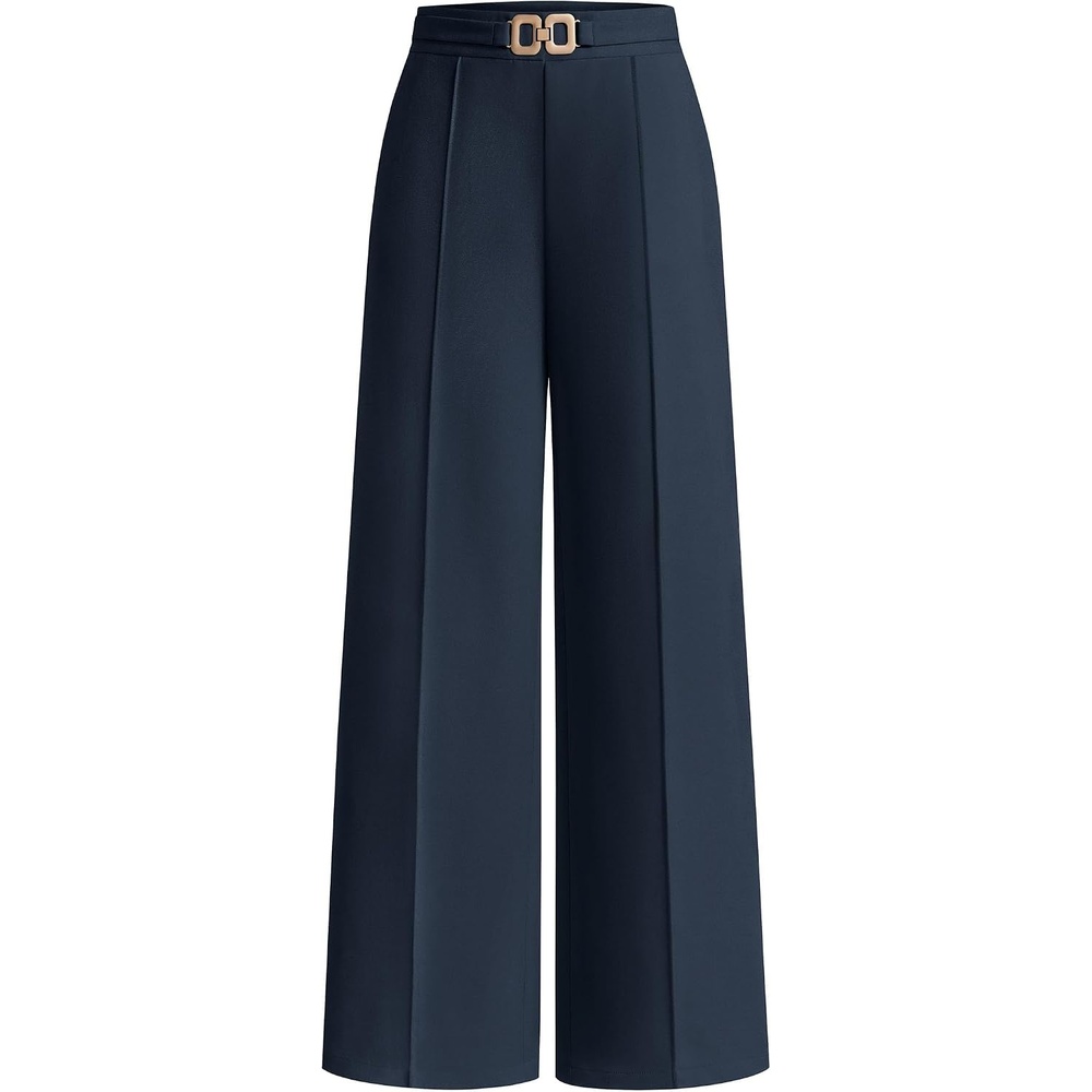 image:imagePRETTYGARDEN Womens High Waisted Dressy Casual Pants Decoration BuckleFront Seam Trousers with PocketsBusiness Casual OutfitsWork Office SlacksDaily Palazzo Pants All SeasonNavy Blue