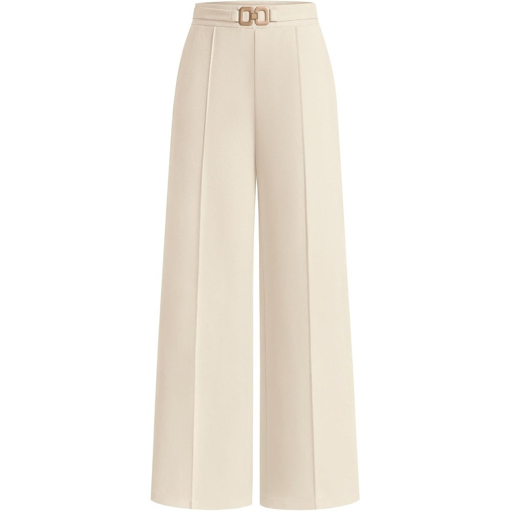 image:imagePRETTYGARDEN Womens High Waisted Dressy Casual Pants Decoration BuckleFront Seam Trousers with PocketsBusiness Casual OutfitsWork Office SlacksDaily Palazzo Pants All SeasonBeige