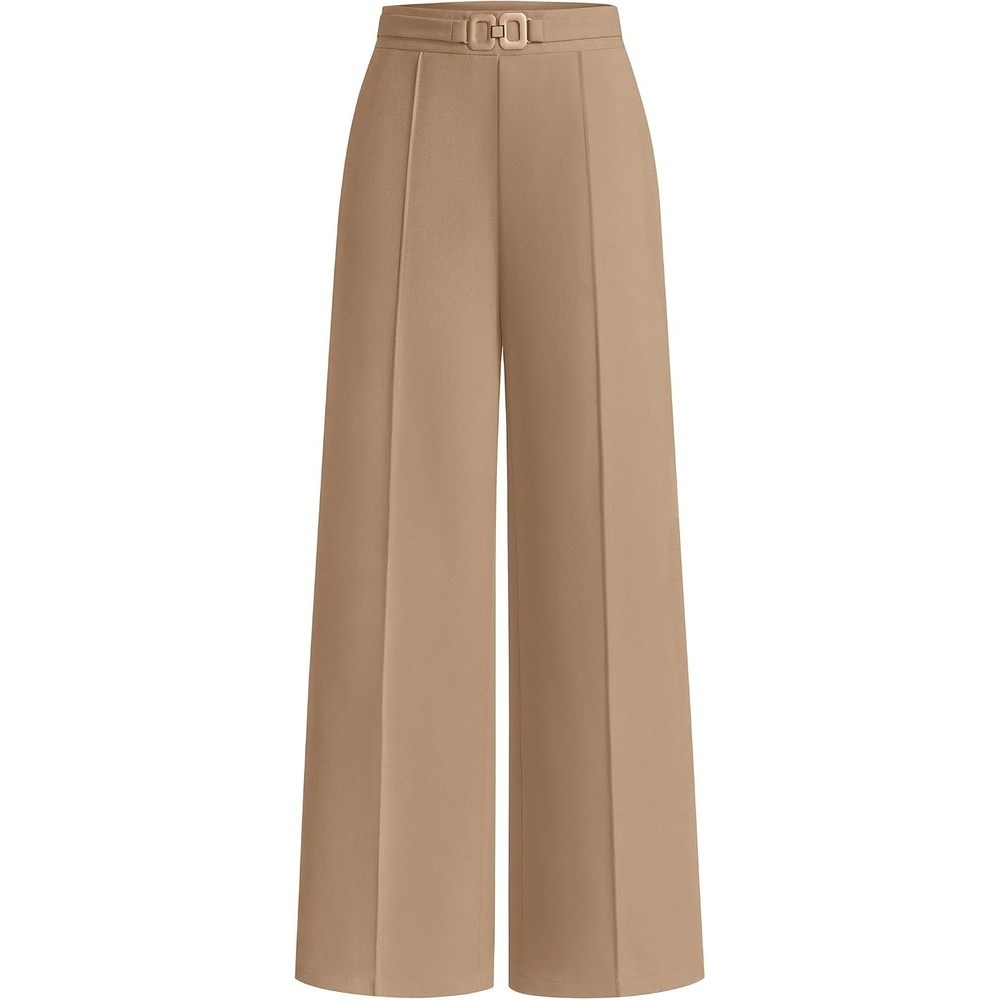 image:imagePRETTYGARDEN Womens High Waisted Dressy Casual Pants Decoration BuckleFront Seam Trousers with PocketsBusiness Casual OutfitsWork Office SlacksDaily Palazzo Pants All SeasonKhaki