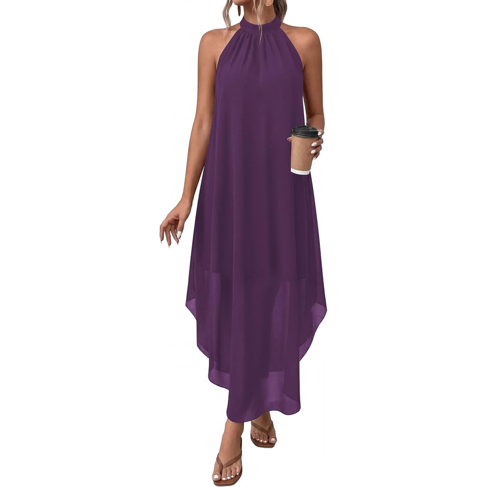 image:imagePRETTYGARDEN Womens Summer Wedding Guest Halter Maxi Dresses Long Flowy Asymmetrical Sundress Elegant Evening Dinner Party Dress Pockets Beach Vacation Outfits Spring Resort WearPurple