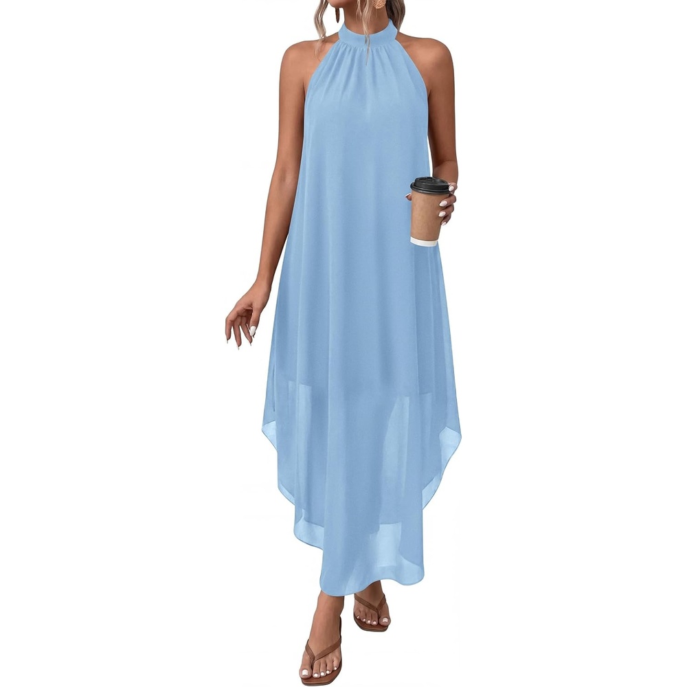 image:imagePRETTYGARDEN Womens Summer Wedding Guest Halter Maxi Dresses Long Flowy Asymmetrical Sundress Elegant Evening Dinner Party Dress Pockets Beach Vacation Outfits Spring Resort WearLight Blue